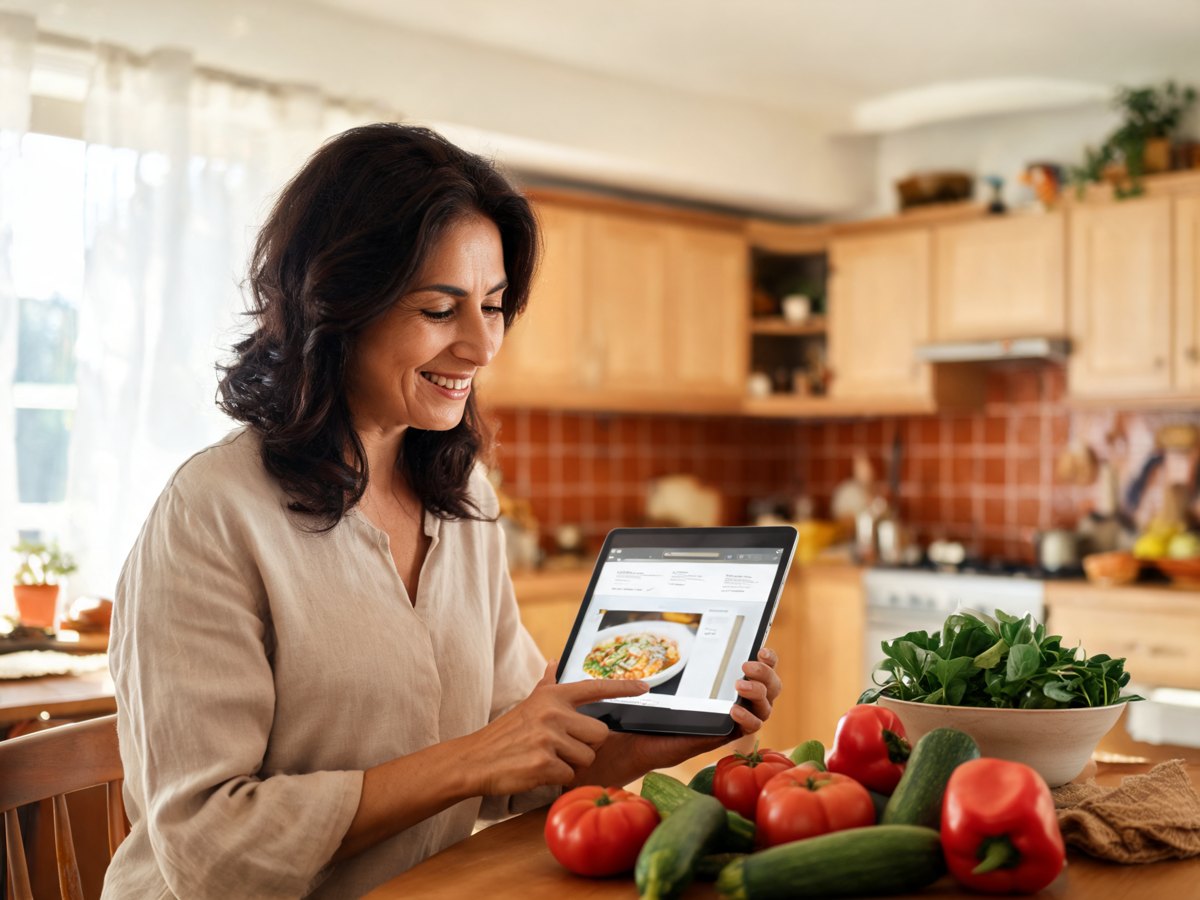 Mujer eligiendo una receta en su tablet